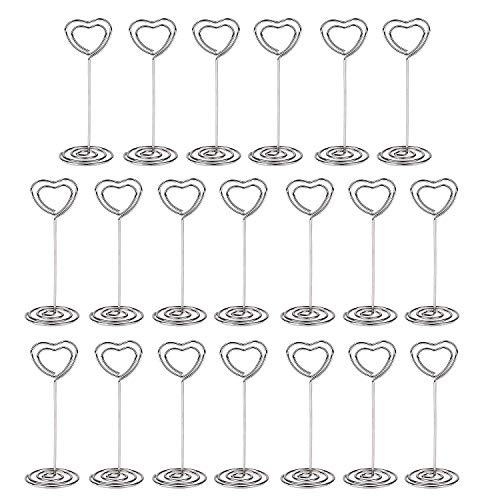 Kartenhalter Clip,Herz Tischnummer 20 Pack Namenskartenhalter mit robusten Basis für Hochzeit Fotos Dekoration Stahl Silber 8.5 cm von ZARRS