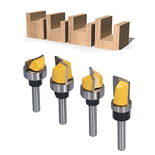 Zaweliyo 4pcs Trim Router Bit Set Schaftlager , Flush Trimmbits für Holz , mit Scharniervorlage , für Dichte Holzpaneele , Kohlenstoffstahlbit Legierungsmaterial für Holzpartikeln von ZAWELIYO