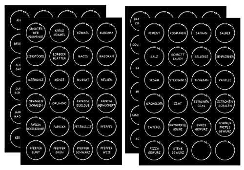 96 Stück Gewürzetiketten Selbstklebend, Gewürzaufkleber Wasserfest Rund 4cm Aufkleber Gewürze Etiketten für Gewürzgläser, Klebeetiketten Klein Vorratsetiketten für Gläser/Dosen/Regale - Schwarz & Weiß von ZAWTR
