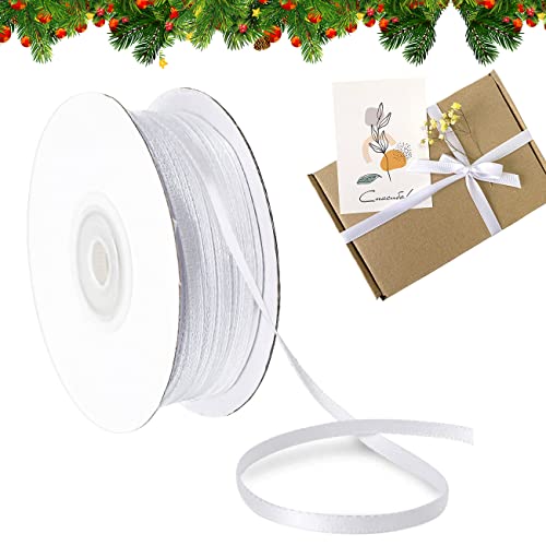 Satinband Weiss, Geschenkband 3 mm x 91 Meter Schleifenband Dekoband Weiß zum Basteln Geschenke Verpackung, Satin Band Stoffband Seidenband für Geburtstag Hochzeit Weihnachten Taufe Dekoration von ZAWTR