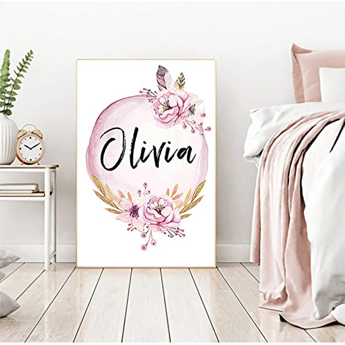 ZAYEN Kinderzimmer Drucke Wandbild Kinderzimmer Dekor Benutzerdefinierte Mädchen Name Baby Poster Pfingstrose Bilder Blumen Leinwand Malerei Kunst 60x90cm Rahmenlos von ZAYEN