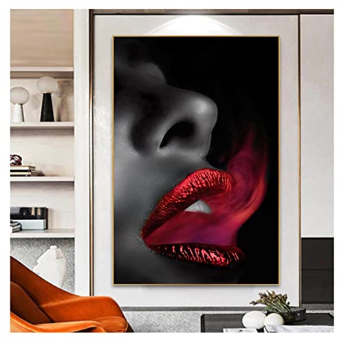 ZAYEN Leinwand Malerei Frauen Porträt Poster und Drucke Wandkunst Bilder Für Wohnzimmer Sofa Schwarz und Weiß Lip Cuadros 80x120cm Rahmenlos von ZAYEN