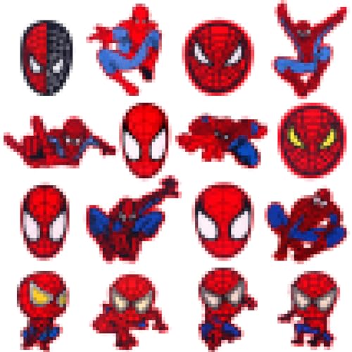 16 Stück Bügelbilder Spiderman, Patches zum Aufbügeln Kinder, Aufnäher zum Aufnähen, Patch Sticker Aufbügeln mit Nadel, Faden, Knopf, Applikation für Kleidung, Jacken, Jeans, Hut, Rucksäcke, Schuhe. von ZAZOOT