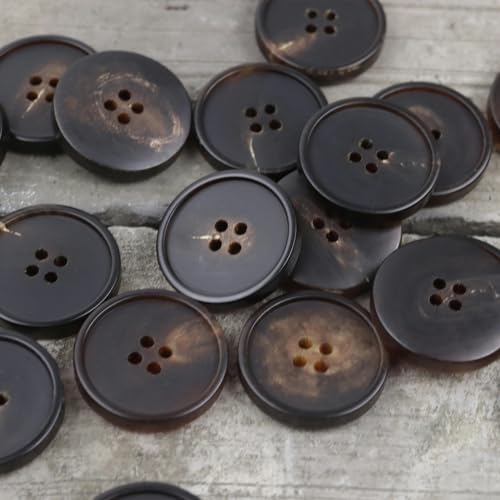 ZAZUZU 10 Stück 15/20/23/25 mm schwarze Trivial-große echte Hornknöpfe Anzug-Set 100 % Büffelhorn-Knöpfe Mantel 4 Löcher runde Knöpfe zum Basteln von ZAZUZU