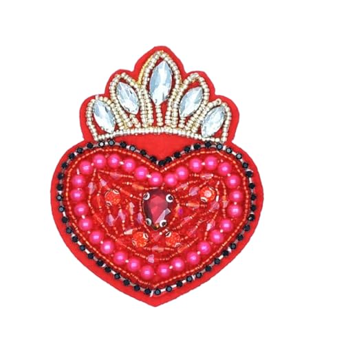 ZAZUZU 12 x 8 cm 2 Stück rote Krone Herz Strass-Applikationen zum Aufbügeln für Kleidung Pailletten-Patches für Jeansjacken Aufnäher mit Perlenstickerei von ZAZUZU