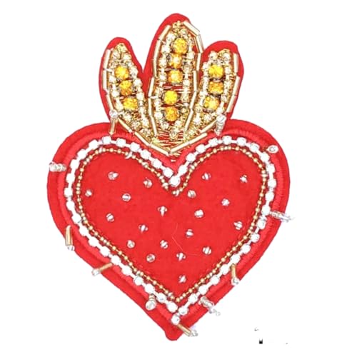 ZAZUZU 12 x 8 cm 5 Stück rote Krone Herz Strass-Applikationen zum Aufbügeln für Kleidung Pailletten-Patches für Jeansjacken Aufnäher mit Perlenstickerei von ZAZUZU
