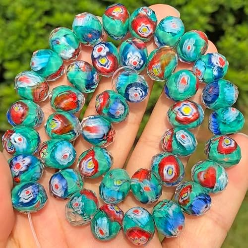 ZAZUZU 12mm 20 Stück Blau Grün Murano Transparent Facettierte Rondelle Rote Blume Lampwork Kristall Glasperlen Für Armbandherstellung Frauen DIY Zubehör von ZAZUZU