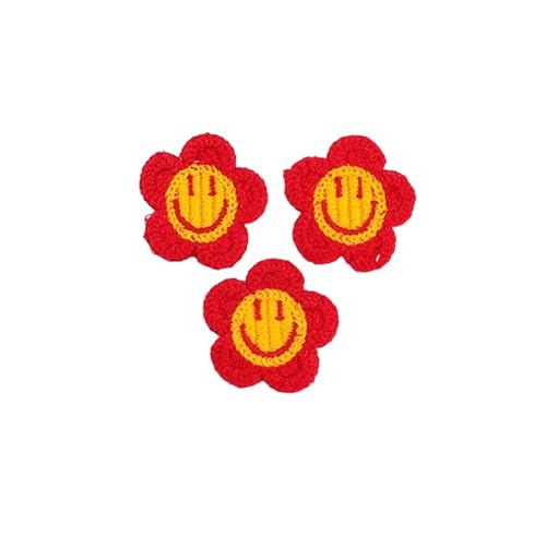 ZAZUZU 30 STK 4 CM Blumen-Smiley-Gesicht Handgemachte Häkelapplikationen Häkelblumen-Aufnäher Kleine Stickapplikationen zum Aufbügeln für Kleidung von ZAZUZU