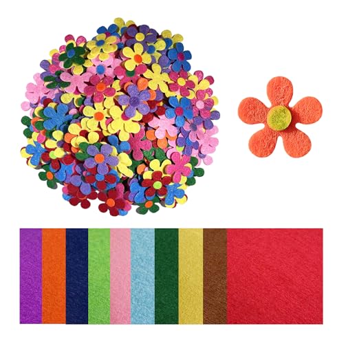 100 Stück bunte Filzblumen, 10 Blatt Filzstoff, Patch-Aufkleber, handgefertigte Filzblumen, Stoff-Blumendekoration, Bastelfilz-Applikation von ZBHDEYG