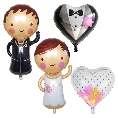 2 Stück Braut- Und Bräutigam-Luftballons Mit 2 Stück Herz-Luftballons, Elegante Hochzeitsdekorationsballons, Folien-Hochzeitsballons Für Hochzeiten, Hochzeitstage, Junggesellenabschied von ZBHDEYG