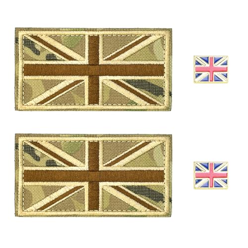 2 Union Jack-Aufnäher und 2 Union Jack-Abzeichen, Stoffaufnäher, perfekt für Rucksäcke und Kleidungsaufnäher (braun) von ZBHDEYG