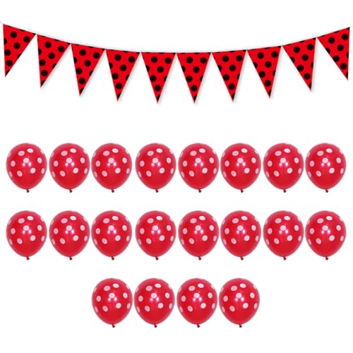 20 Stück Marienkäfer-Luftballons, 1 Schnur Mit 10 Marienkäfer-Dreiecksfahnen, Rote Und Schwarze Gepunktete Luftballons, Luftballons Mit Insektenmotiv, Geeignet Für Hochzeiten Und Mottopartys von ZBHDEYG