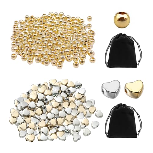 300 Stück runde Perlen, 100 Stück Liebesperlen, 2 Stück Samtbeutel, große perforierte Perlen, Armband-Abstandsperlen, Bastelperlen, DIY-Schmuckzubehör von ZBHDEYG