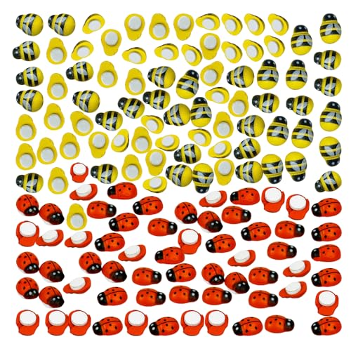 ZBHDEYG 100 Bienenaufkleber, 100 Käferaufkleber, Basteldekorationen, Holzbienendekorationen, Marienkäferaufkleber, Dekorationen Für DIY-Projekte, Kartendekorationen (Gelb, Rot) von ZBHDEYG