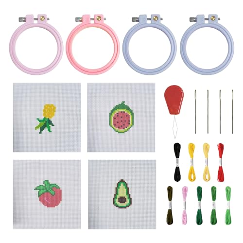 ZBHDEYG 4-teiliges Kinder-Stickerei-DIY-Materialpaket, Kinder-Kreuzstich-Set, Kinder-Stickset für Anfänger, Stickrahmen-Set, Kreuzstich-Set für Anfänger von ZBHDEYG