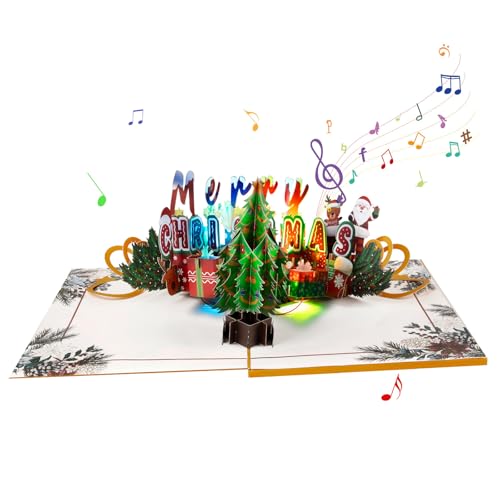 ZBIianxer 3D Weihnachtsbaum Karte Mit Leuchtender Musik Einzigartige Faltbare Weihnachtsgrußkarte Mit Umschlag Geschenk Für Familie Und Freunde von ZBIianxer