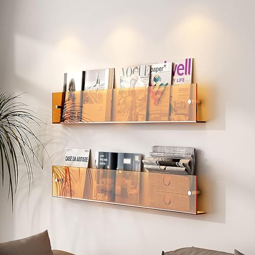 Wandhalterung für Magazine aus Acryl, 2er-Packung an der Wand montierter Zeitschriftenständer, perfektes Bücherregal und Prospekthalter for das Badezimmer(Orange,40cm/17inch) von ZBORAVPIX