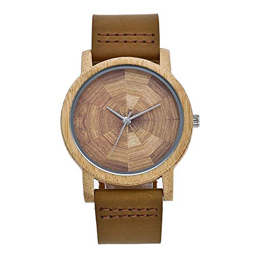 ZCBYBT Herren Holz Uhren mit Braun Rindsleder Lederband Quarz Bewegung Casual Uhren von ZCBYBT