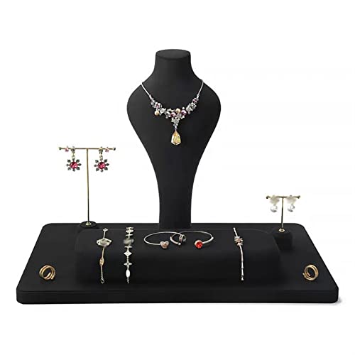 Schmuckdisplay für den Verkauf eines 5-teiligen Kombinationsbüstensets aus schwarzem Samt zur Präsentation von Schmuck, Halsketten, Armbändern, Ohrringen, Anhängern und Ringen für den Einzelhandel im von ZCCZJS