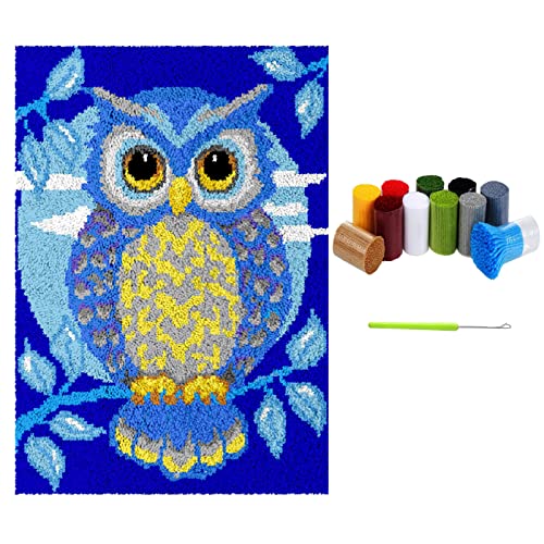 ZCED Knüpfteppich Zum Selber Knüpfen Tiere, DIY Eule Teppich Knüpfen Set Erwachsene, Kreuzstich Set Knüpfset Handarbeit Set Knüpfkissen Für Kinder Und Anfänger,Color-80x115cm/31x45in von ZCED