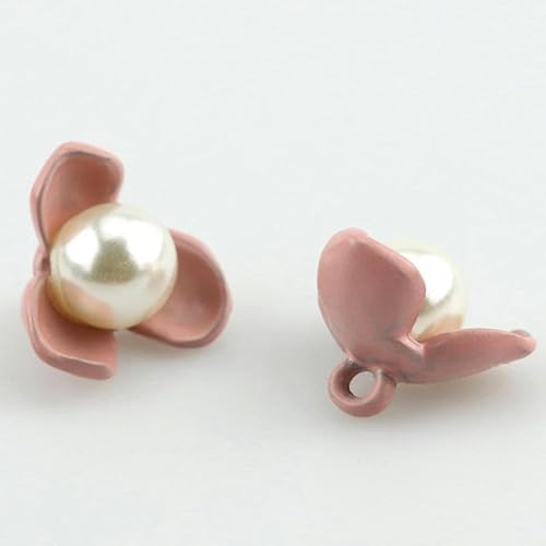 ZCHNB 20 Stück 15 mm dreiblättriger Metallperlen-Ösenknopf rosa Perlenknöpfe für Strickjacken Perlenknöpfe zum Nähen und Basteln von ZCHNB