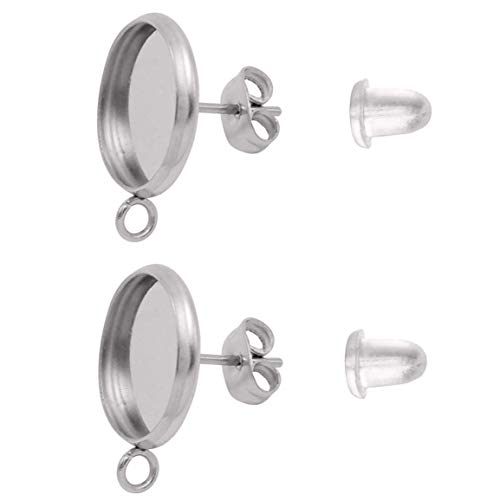 50 Edelstahl-Ohrstecker, 12 mm, blanko, mit vertikaler Schlaufe + 100 Verschlüsse, blanko, Cabochon-Fassung, für Ohrringe, Schmuckherstellung, 0126 von ZCNest