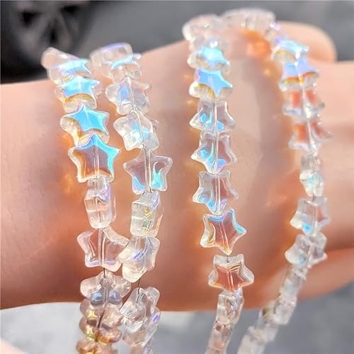 ZCSLD 100 Stück 6/8 mm sternförmige bunte transparente Doppelkegel-Glasperlen, DIY-Perlenprodukte für Schmuckherstellung, Armbänder, Halsketten, Ohrringe von ZCSLD