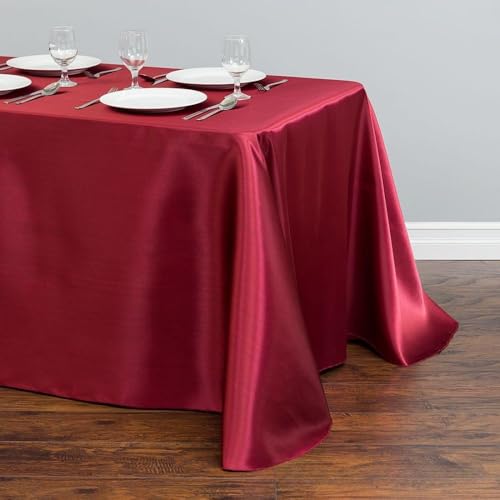 ZCSLD 145–396 cm, rote Tischdecke und Tischrock, Satin, rechteckige Tischdecke, Polyester-Tischdecke für Esszimmer, Wohnzimmer, Outdoor-Tischdecke von ZCSLD