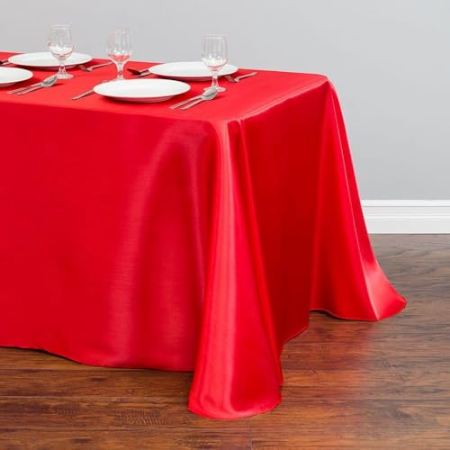 ZCSLD 145–396 cm, rote Tischdecke und Tischrock, Satin, rechteckige Tischdecke, Polyester-Tischdecke für Esszimmer, Wohnzimmer, Outdoor-Tischdecke von ZCSLD