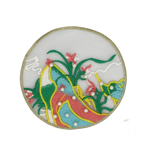 ZCSLD 15–19 cm runder Pfau Phönix Blume Stickerei Patch Bügelapplikationen chinesisch für Kleidung große Aufnäher für Jeans Jacke von ZCSLD