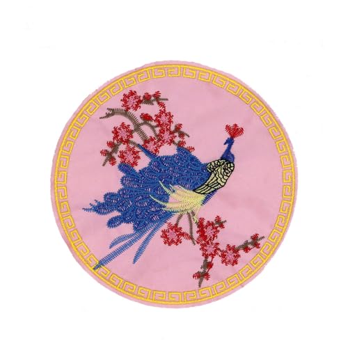 ZCSLD 15–19 cm runder Pfau Phönix Blume Stickerei Patch Bügelapplikationen chinesisch für Kleidung große Aufnäher für Jeans Jacke von ZCSLD