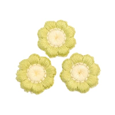 ZCSLD 30 Stück 2 cm kleine Sonnenblumen, handgefertigte Häkelapplikationen, Häkelblumen, kleine Stickerei-Aufnäher, Bügelapplikationen für Kleidung von ZCSLD