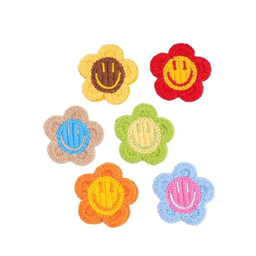 ZCSLD 30 Stück 4 cm Blume Lächeln Gesicht Handgemachte Häkelapplikationen Häkeln Blume Patches Kleine Stickerei Patch Bügelapplikationen für Kleidung von ZCSLD