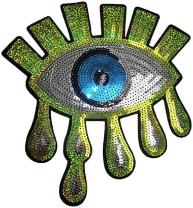 ZCSLD 4 x 26 x 23 cm große Evil Eye Pailletten-Patches zum Aufbügeln auf schwarze Augen für Kleidung, DIY, handgefertigte Aufkleber, zum Aufbügeln oder Aufnähen von ZCSLD