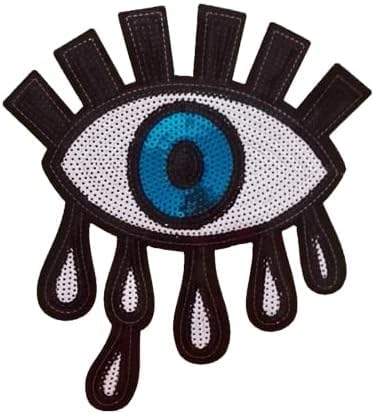 ZCSLD 4 x 26 x 23 cm große Evil Eye Pailletten-Patches zum Aufbügeln auf schwarze Augen für Kleidung, DIY, handgefertigte Aufkleber, zum Aufbügeln oder Aufnähen von ZCSLD