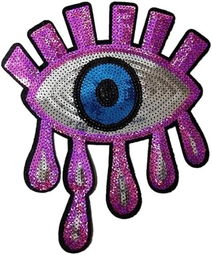 ZCSLD 4 x 26 x 23 cm große Evil Eye Pailletten-Patches zum Aufbügeln auf schwarze Augen für Kleidung, DIY, handgefertigte Aufkleber, zum Aufbügeln oder Aufnähen von ZCSLD