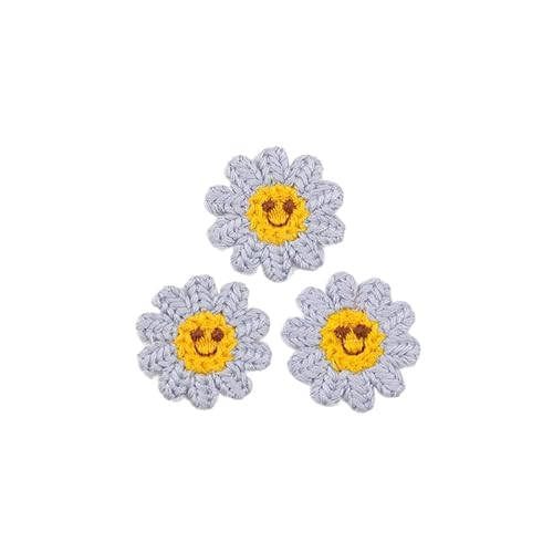 ZCSLD 45 mm, 30 Stück Häkel-Blumen-Patches, lächelndes Gesicht, bestickt, zum Aufbügeln, Applikationen, chinesisch, für Kleidung, kleine Aufnäher für Jeans, Jacken von ZCSLD