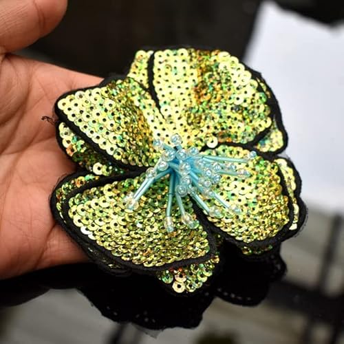 ZCSLD 5 Stück 11 x 12,5 cm handgefertigte Perlenstickerei Blume bunte Pailletten Patch Tuch verziert mit DIY Hilfsmaterial, großes Reparaturloch Applikation von ZCSLD