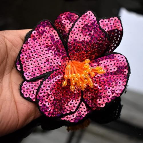 ZCSLD 5 Stück 11 x 12,5 cm handgefertigte Perlenstickerei Blume bunte Pailletten Patch Tuch verziert mit DIY Hilfsmaterial, großes Reparaturloch Applikation von ZCSLD