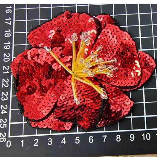 ZCSLD 5 Stück 11 x 12,5 cm handgefertigte Perlenstickerei Blume bunte Pailletten Patch Tuch verziert mit DIY Hilfsmaterial, großes Reparaturloch Applikation von ZCSLD