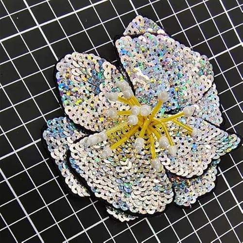 ZCSLD 5 Stück 11 x 12,5 cm handgefertigte Perlenstickerei Blume bunte Pailletten Patch Tuch verziert mit DIY Hilfsmaterial, großes Reparaturloch Applikation von ZCSLD