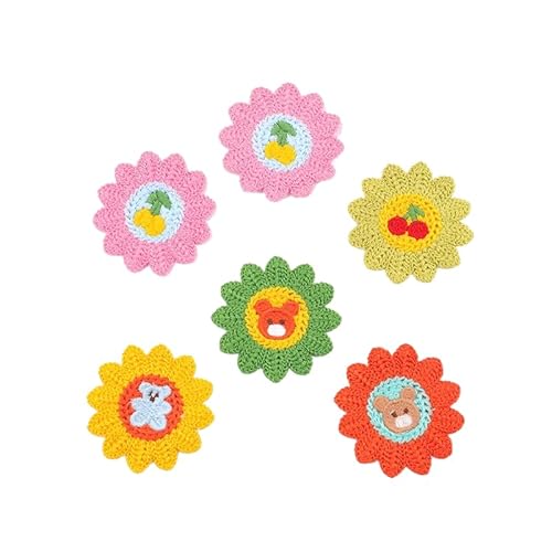 ZCSLD 6 x 6 cm, 30 Stück, niedliche Sonnenblumen, Tiere, handgefertigte Häkelapplikationen, Häkelapplikationen, kleine Stickerei-Aufnäher, Bügelapplikationen für Kleidung von ZCSLD