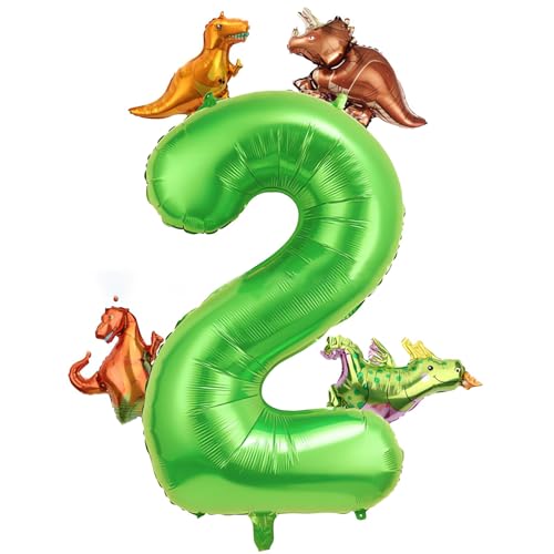 40 Zoll Grün Zahlenballon 2 mit 4 Mini Dinosaurier Ballon für Dinosaurier Thema Geburtstag Party Dekorationen von ZCYLPT