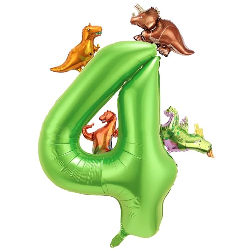 40 Zoll Grün Zahlenballon 4 mit 4 Mini Dinosaurier Ballon für Dinosaurier Thema Geburtstag Party Dekorationen von ZCYLPT