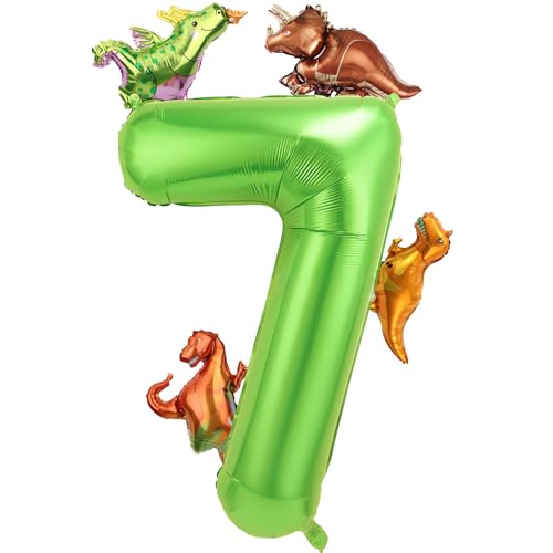 40 Zoll Grün Zahlenballon 7 mit 4 Mini Dinosaurier Ballon für Dinosaurier Thema Geburtstag Party Dekorationen von ZCYLPT