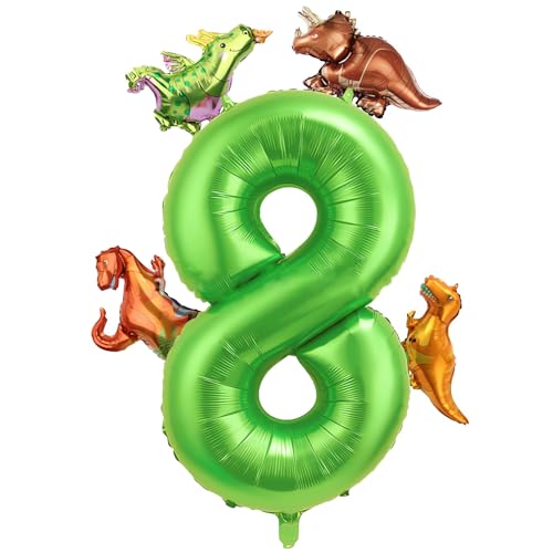 40 Zoll Grün Zahlenballon 8 mit 4 Mini Dinosaurier Ballon für Dinosaurier Thema Geburtstag Party Dekorationen von ZCYLPT