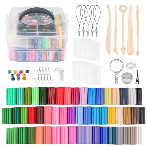 ZCYLPT Polymer-Ton-Set, 50 Farben, ungiftig, ofenbacken, weiche Modelliermasse mit Werkzeug, Zubehör, Bedienungsanleitung und Aufbewahrungsbox, Bastelgeschenk für Kinder/Anfänger/Erwachsene von ZCYLPT