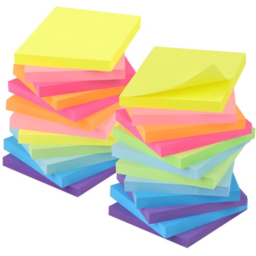 ZCZN 1920 Stück Haftnotizen 76 x 76 mm, 24 Blöcke Farbige Klebezettel, 8 Neonfarben Sticky Notes 80 Blatt Pro Block von ZCZN