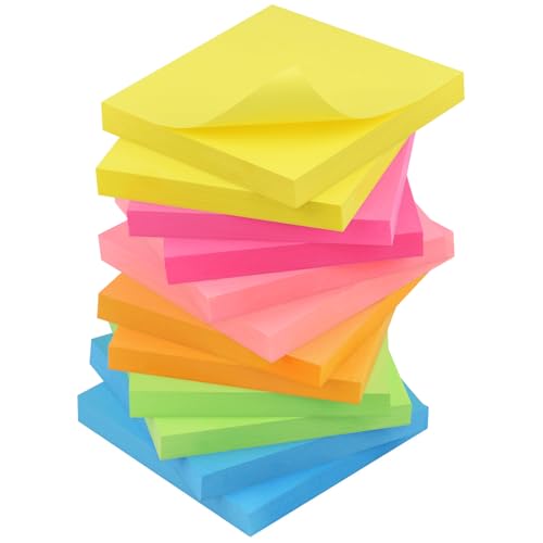 ZCZN 960 Stück Haftnotizen 76 x 76 mm, 12 Blöcke Farbige Klebezettel, 6 Neonfarben Sticky Notes 80 Blatt Pro Block von ZCZN