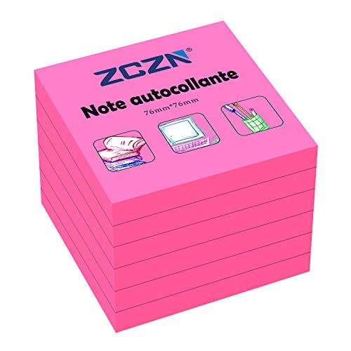 ZCZN Haftnotiz Sticky Notes Selbstklebende Haftnotizzettel Notizzettel Klebezettel 6 Blöcke, 80 Blatt, 76 x 76 mm, Fuchsie von ZCZN